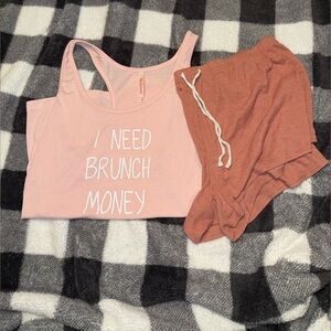 Women’s Pink Brunch Tank & Rust Sleep Shorts Set (JUNIORS)